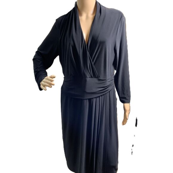 NWT Chaps Black Long Sleeve Wrap Dress Size Extra Large Minimalist Classic Glam - Picture 1 of 15